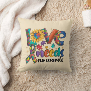 Love Needs No Words - Autism Awareness Sunflower Cushion