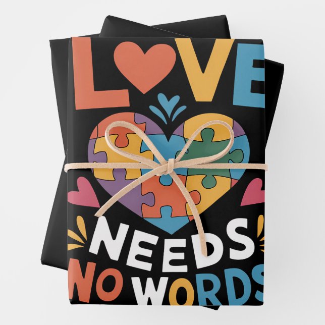 Love Needs No Words Autism Awareness Wrapping Paper Sheet (In situ)