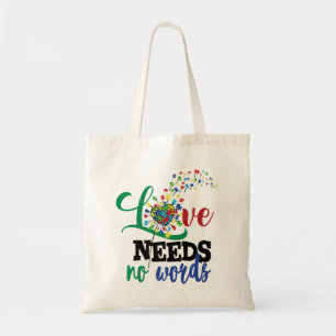 Love Needs No Words Autism Shirt Autism Awareness  Tote Bag