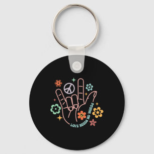 Love Needs No Words Retro Hand Sign Groovy Autism Key Ring