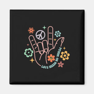 Love Needs No Words Retro Hand Sign Groovy Autism  Magnet