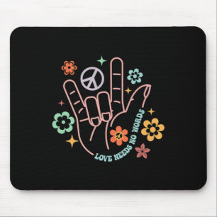 Love Needs No Words Retro Hand Sign Groovy Autism Mouse Pad