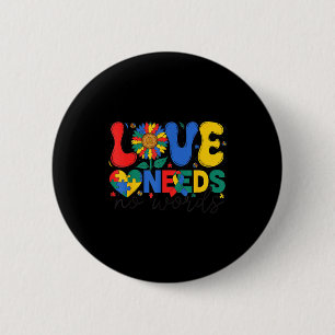Love needs no words sunflower autism awareness 6 cm round badge