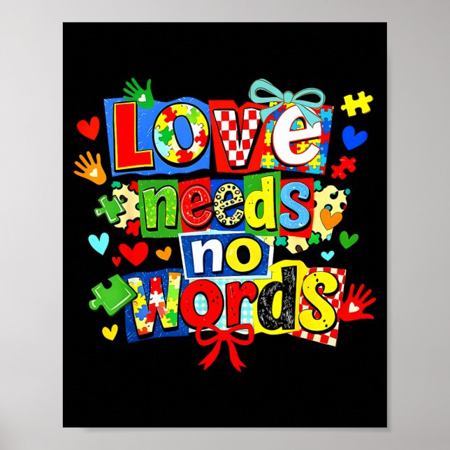 Love needs words puzzle coquette bow autism poster (Front)
