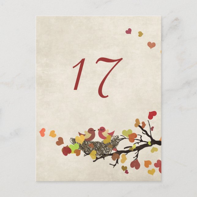 Love Nest  Wedding Table Number Card (Front)