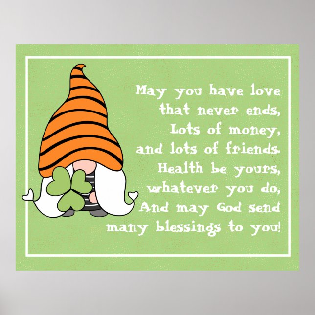 Love Never Ends Gnome Irish Blessing   Poster (Front)