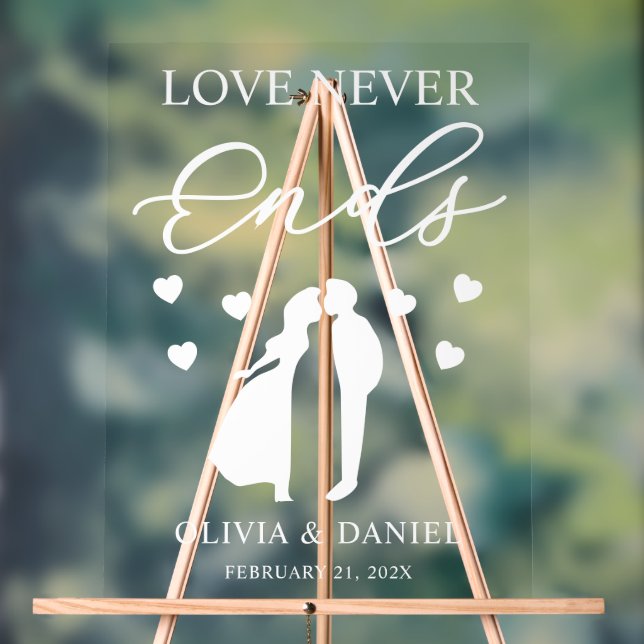 Love Never Ends Personalized Wedding Acrylic Sign (Neutral)