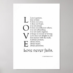 Love Never Fails – 1 Corinthians 13 Bible Verse Pr Poster