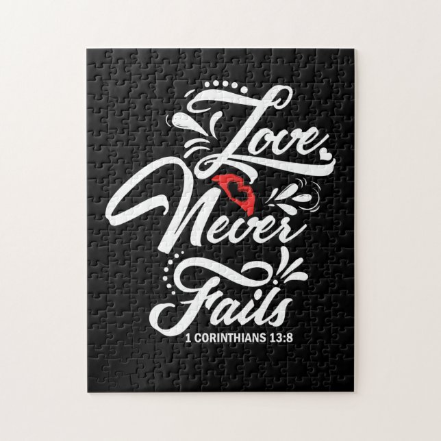 Love Never Fails Bible Verse Valentines Day Jigsaw Puzzle (Vertical)
