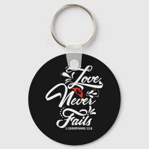 Love Never Fails Bible Verse Valentines Day Key Ring