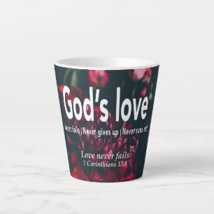 LOVE NEVER FAILS Christian Floral Personalised Latte Mug