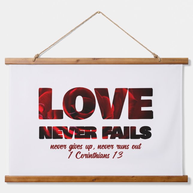 LOVE NEVER FAILS Christian Hanging Tapestry (Front)