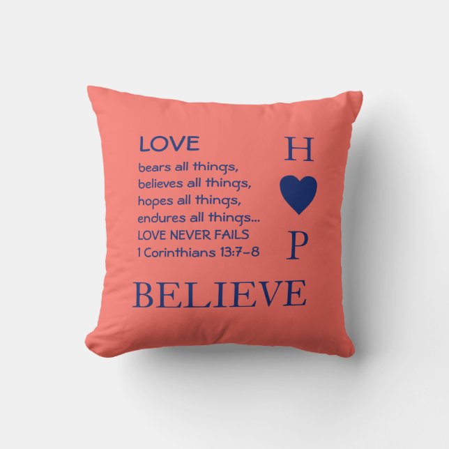 Love Never Fails | Christian | LOVE HOPE BELIEVE Cushion (Front)