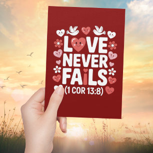 Love Never Fails Christian Valentine Scripture Card