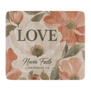 LOVE NEVER FAILS Christian Wedding Gift Cutting Board
