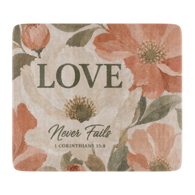 LOVE NEVER FAILS | Christian Wedding Gift Cutting Board (Front)