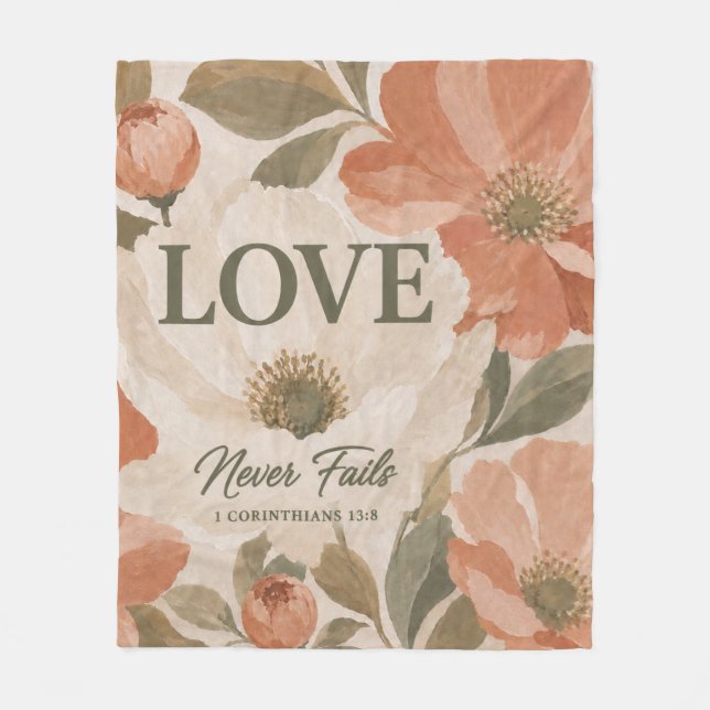 LOVE NEVER FAILS | Christian Wedding Gift Fleece Blanket (Front)