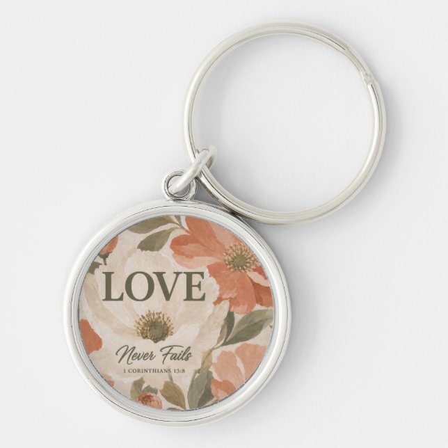 LOVE NEVER FAILS | Christian Wedding Gift Key Ring (Front)