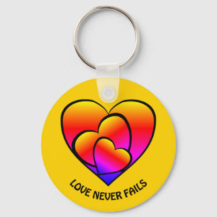 LOVE NEVER FAILS Custom Colourful Hearts Key Ring
