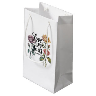 “Love Never Fails Floral Scripture Design Small Gift Bag