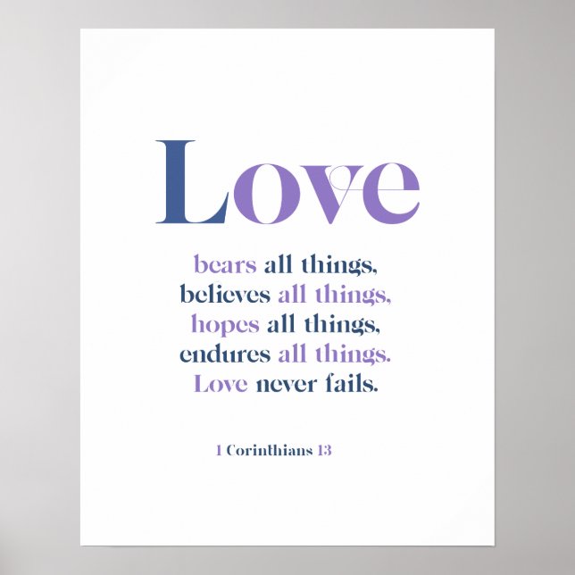 Love Never Fails Poster - 1 Corinthians 13 (Front)