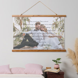 Love Never Fails Script with Image and Names Horiz Hanging Tapestry