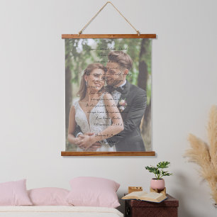Love Never Fails Script with Picture and Names Hanging Tapestry