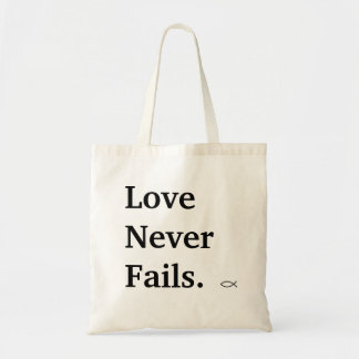 Love Never Fails tote. Tote Bag