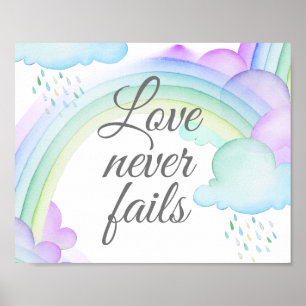 Love Never Fails Watercolor Rainbow Wall Print