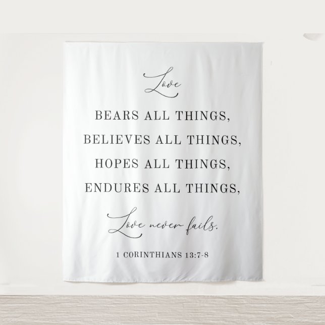 “Love Never Fails” Wedding Banner Backdrop Tapestry (Front)