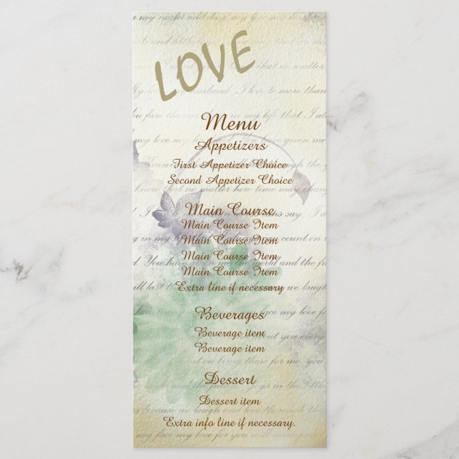 Love Never Fails Wedding Menu (Front)