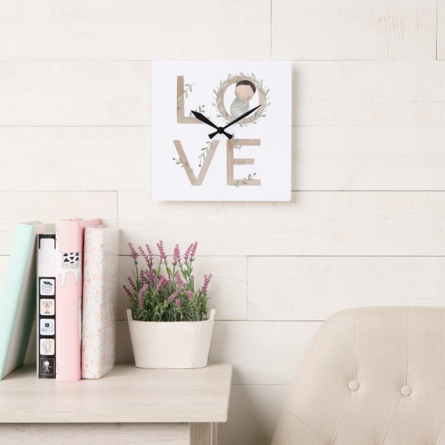 Love |  New Baby Square Wall Clock (Reading Room)