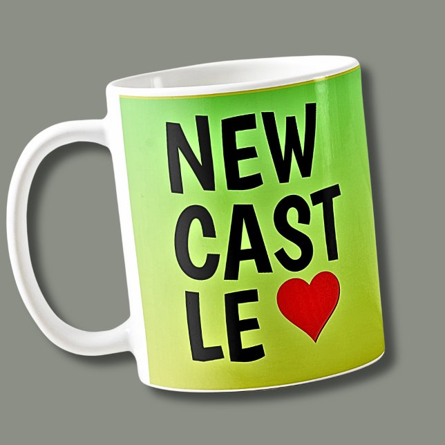 Love NEWCASTLE (or you text) Heart on Green Gold Coffee Mug (Creator Uploaded)