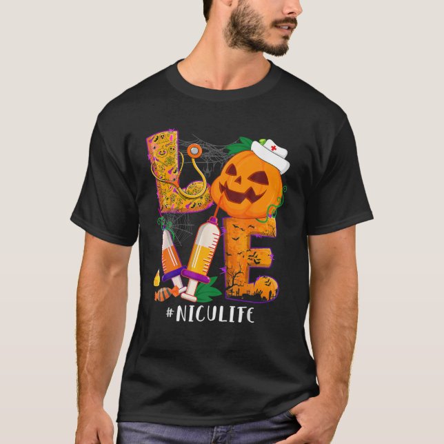 Love NICU Nurse Life Halloween Costume Pumpkin T-Shirt (Front)