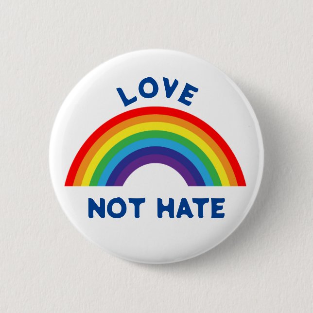 LOVE NOT HATE 6 CM ROUND BADGE (Front)
