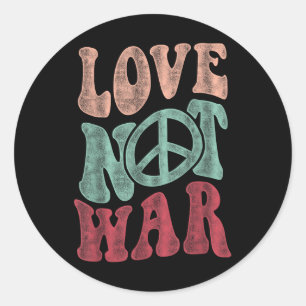 Love Not War Groovy Peace Sign Classic Round Sticker