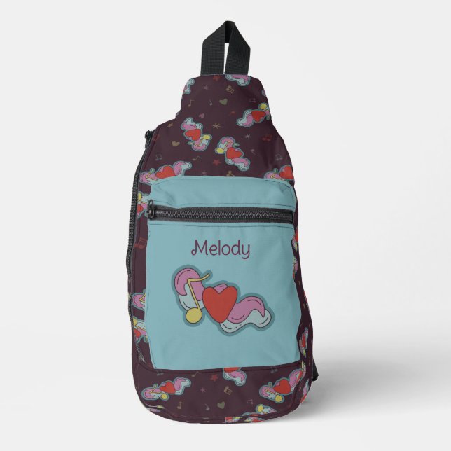 Love Note: Doodle Heart Music Lovers Name Teal Sling Bag (Front)
