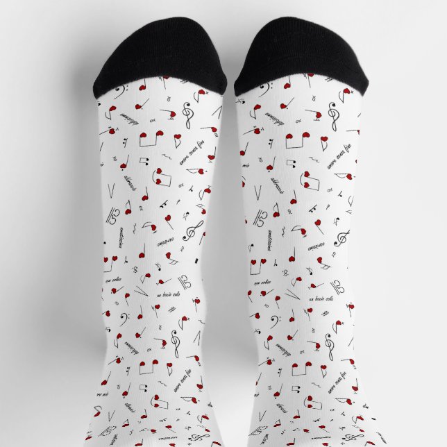 Love Notes Red Heart Music Notation Socks (Top)