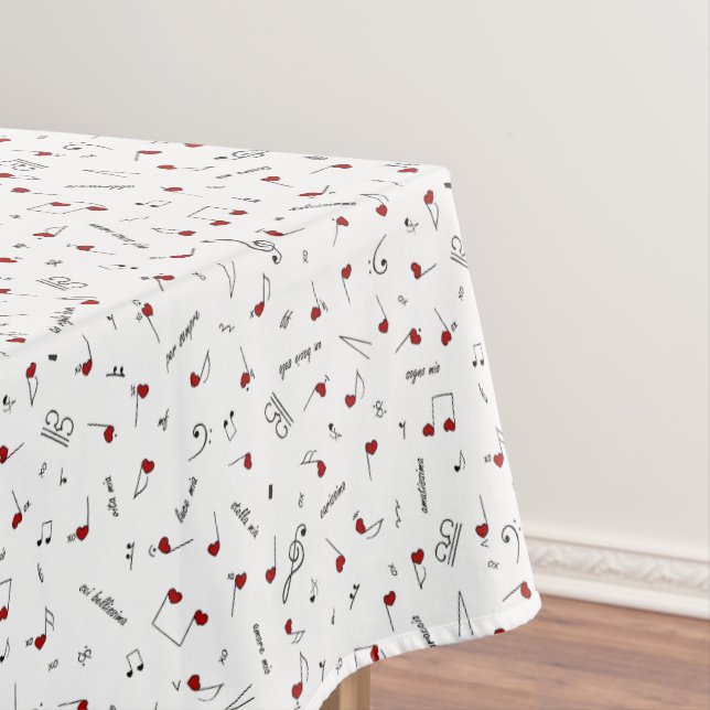 Love Notes Red Heart Music Notation Tablecloth (In Situ)