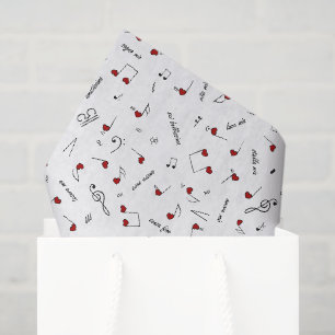 Love Notes Red Heart Music Notation Tissue Paper