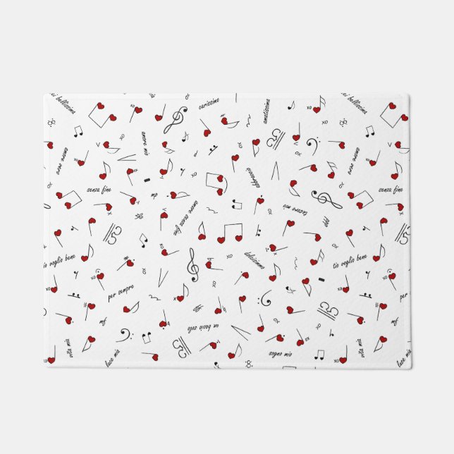 Love Notes Red Hearts Music Notation Doormat (Front)