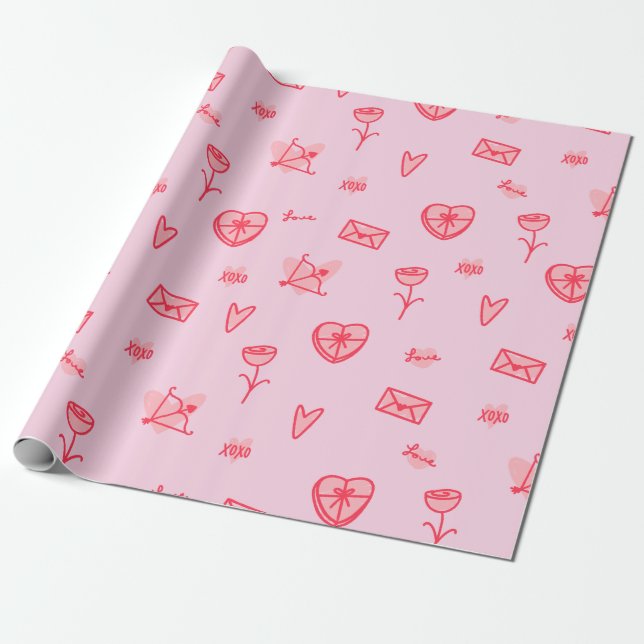 Love Notes & Sweet Treats Valentine's Wrapping Pap Wrapping Paper (Unrolled)