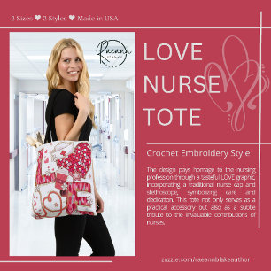 Love Nurse Crochet Embroidery Style Tote Bag