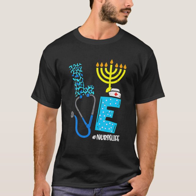 Love Nurse Hanukkah Jewish Nurses Chanukah PJs T-Shirt (Front)