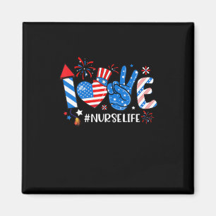 Love Nurse Life American Flag 4Th Of July Magnet