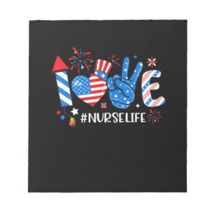 Love Nurse Life American Flag 4Th Of July Notepad