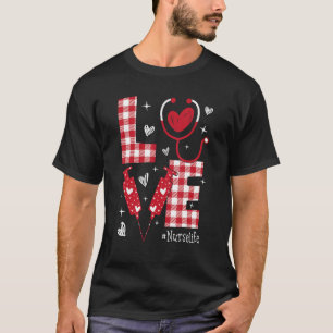 LOVE Nurse Life Buffalo Plaid Valentine Day Nursin T-Shirt