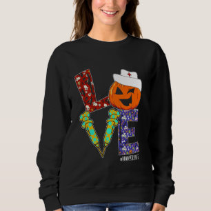 Love Nurse Life Nurse Halloween Scary Pumpkin Cost Sweatshirt