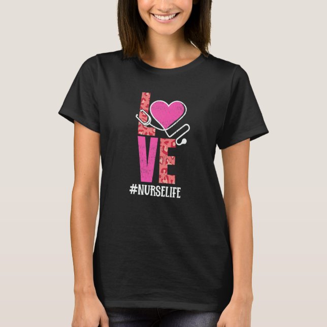 Love Nurse Life Pink Leopard Valentine Day T-Shirt (Front)