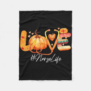 Love Nurse Life Pumpkin Fall Autumn Thanksgiving N Fleece Blanket